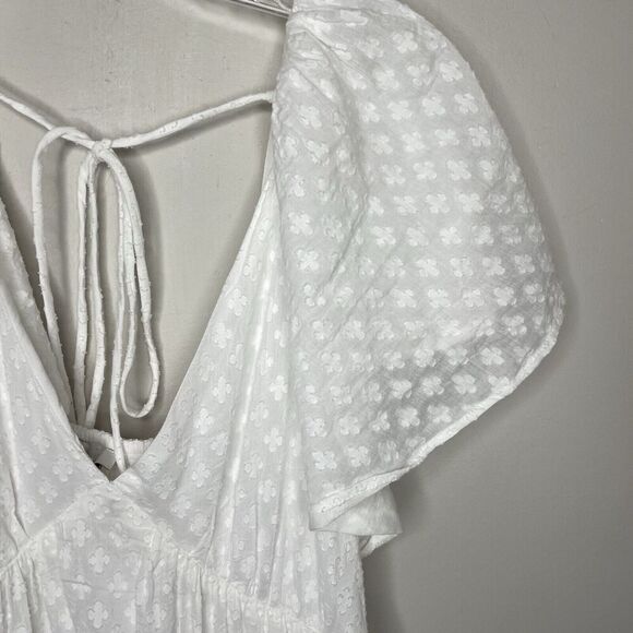 MADEWELL Midi Dress Women 8 Tie-Back Tiered NEW White V-Neck NQ594 - Picture 5 of 13